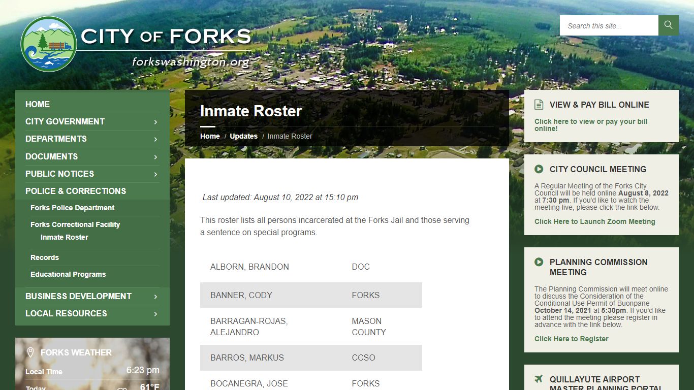 Inmate Roster | City of Forks