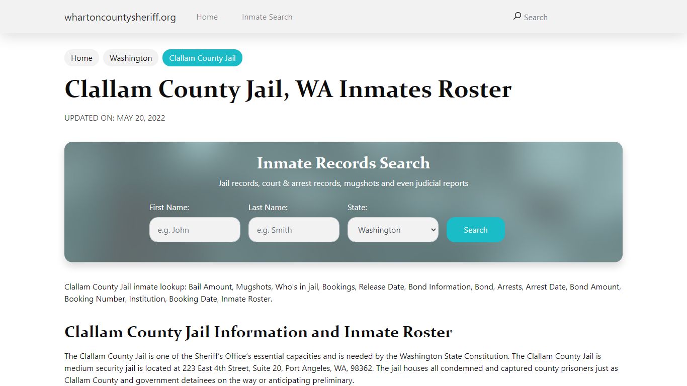 Clallam County Jail, WA Jail Roster, Name Search