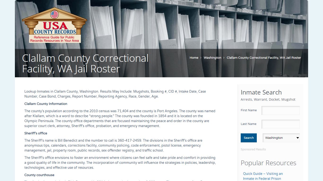 Clallam County Correctional Facility, WA Jail Roster ...